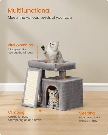 Small Cat Tree, Cat Tower Condo for Kittens, Scratching Ramp, Top Perch, Cave, 50.2 X 30 X 44.6 Cm, Dove Grey PCT010GD01