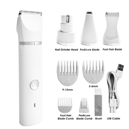 4 in 1 Pet Grooming Machine Dog Cat Automatic Hair Clipper USB Rechargeable Pet Nail Clippers Hair Clipper Foot Hair Cutting Set