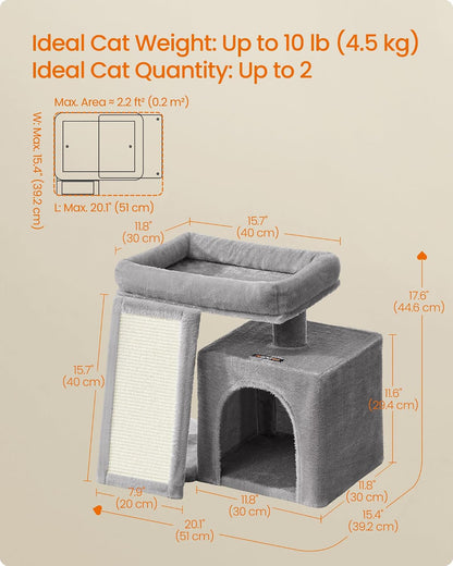 Small Cat Tree, Cat Tower Condo for Kittens, Scratching Ramp, Top Perch, Cave, 50.2 X 30 X 44.6 Cm, Dove Grey PCT010GD01