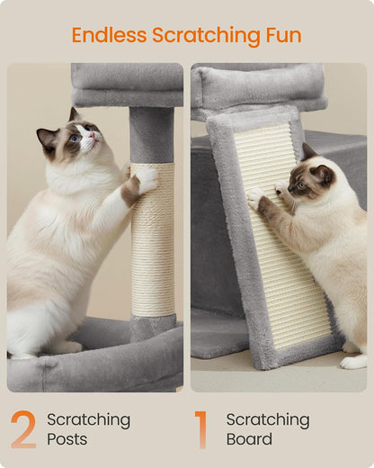 Cat Tree Tower Condo with 2 Beds, Scratching Posts and Ramp, for Small and Medium Cats, Dove Grey PCT013GD01