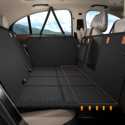 Back Seat Extender for Dogs - Dog Car Seat Cover [127 X 62 Cm], Waterproof & Foldable, Scratch-Resistant with Hard Shell, Dog Back Seat Cover for Suvs and Family Cars, Removable (Black)