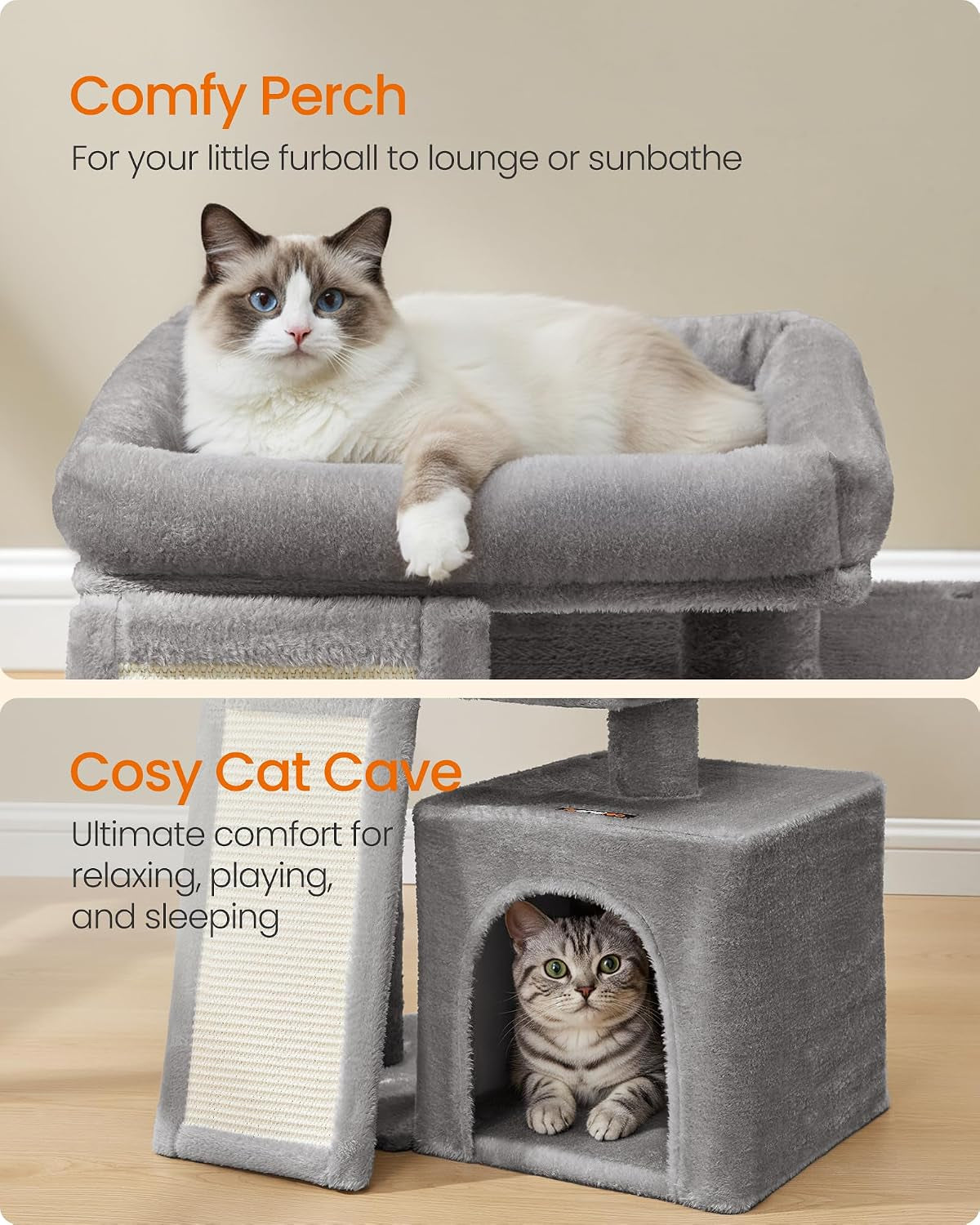 Small Cat Tree, Cat Tower Condo for Kittens, Scratching Ramp, Top Perch, Cave, 50.2 X 30 X 44.6 Cm, Dove Grey PCT010GD01