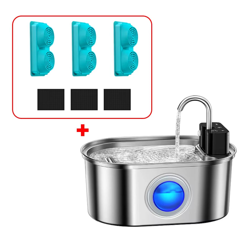  3.2L Stainless Steel Cat Water Fountain Wireless Sensor Smart Automatic Dog Water Dispenser Drinking Fountain 4000Mah