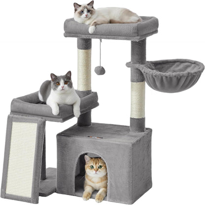 Cat Tree Tower Condo with 2 Beds, Scratching Posts and Ramp, for Small and Medium Cats, Dove Grey PCT013GD01