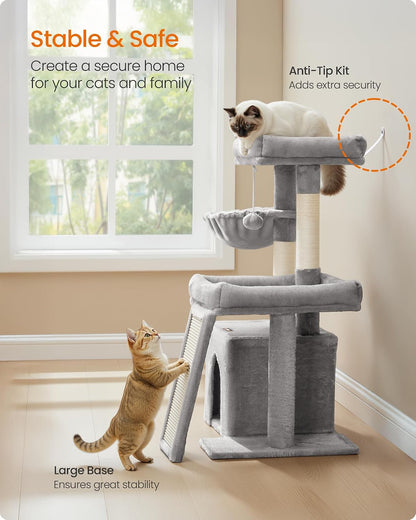 Cat Tree Tower Condo with 2 Beds, Scratching Posts and Ramp, for Small and Medium Cats, Dove Grey PCT013GD01