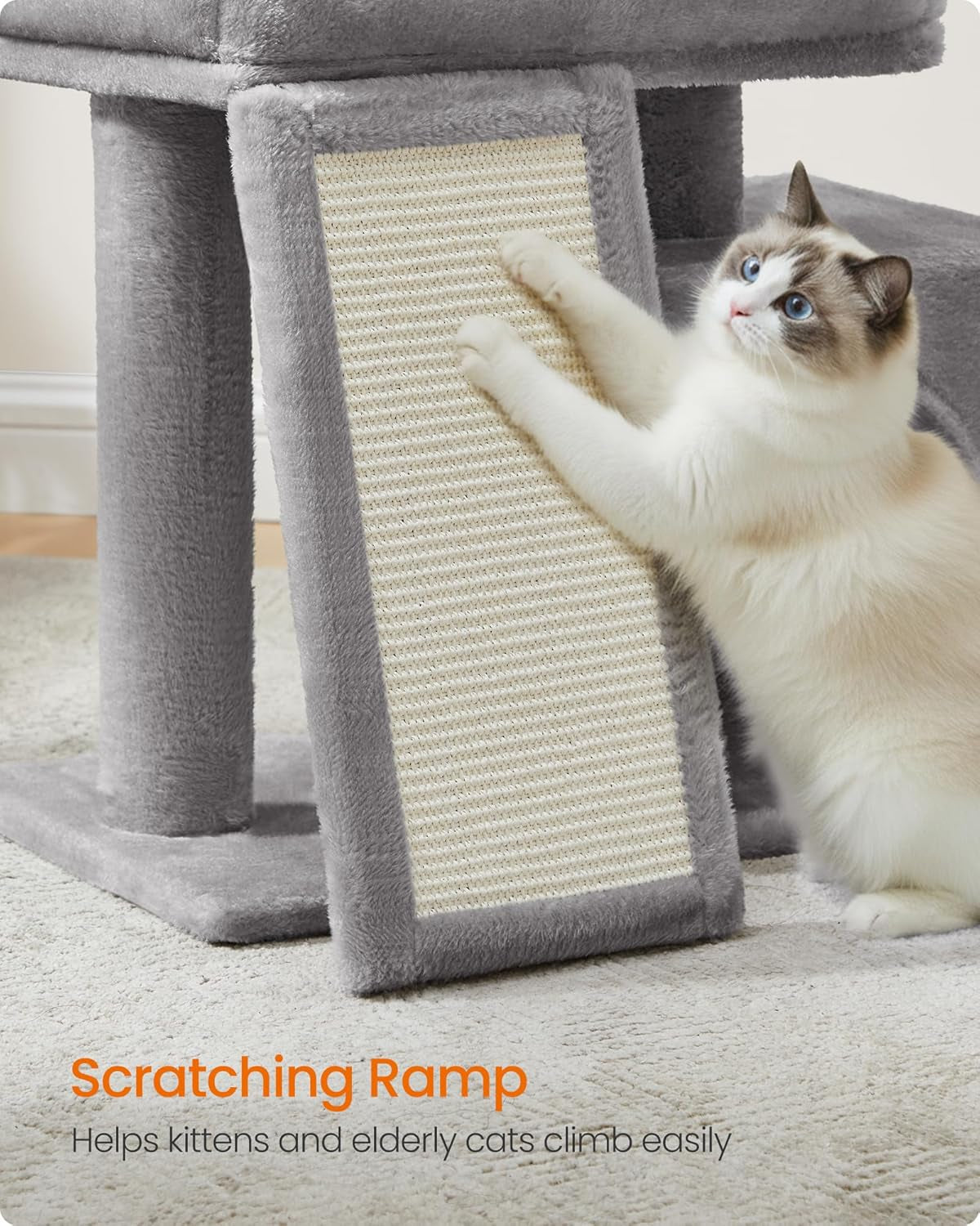 Small Cat Tree, Cat Tower Condo for Kittens, Scratching Ramp, Top Perch, Cave, 50.2 X 30 X 44.6 Cm, Dove Grey PCT010GD01