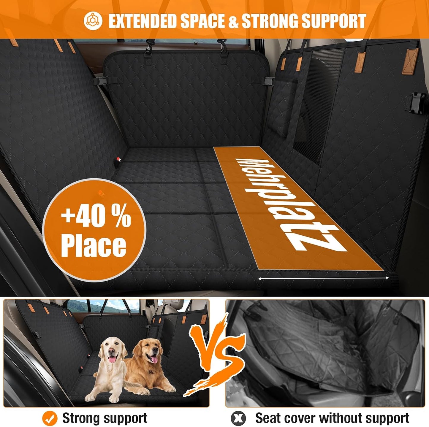 Back Seat Extender for Dogs - Dog Car Seat Cover [127 X 62 Cm], Waterproof & Foldable, Scratch-Resistant with Hard Shell, Dog Back Seat Cover for Suvs and Family Cars, Removable (Black)