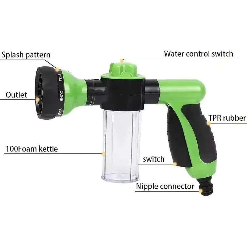 Pressure Hose Nozzle Foam Gun 8 in 1 Jet Spray Gun Soap Dispenser Garden Watering Horse Dog Animal Car Washing Tool Dropshipping