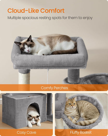 Cat Tree Tower Condo with 2 Beds, Scratching Posts and Ramp, for Small and Medium Cats, Dove Grey PCT013GD01