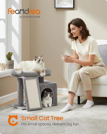 Small Cat Tree, Cat Tower Condo for Kittens, Scratching Ramp, Top Perch, Cave, 50.2 X 30 X 44.6 Cm, Dove Grey PCT010GD01