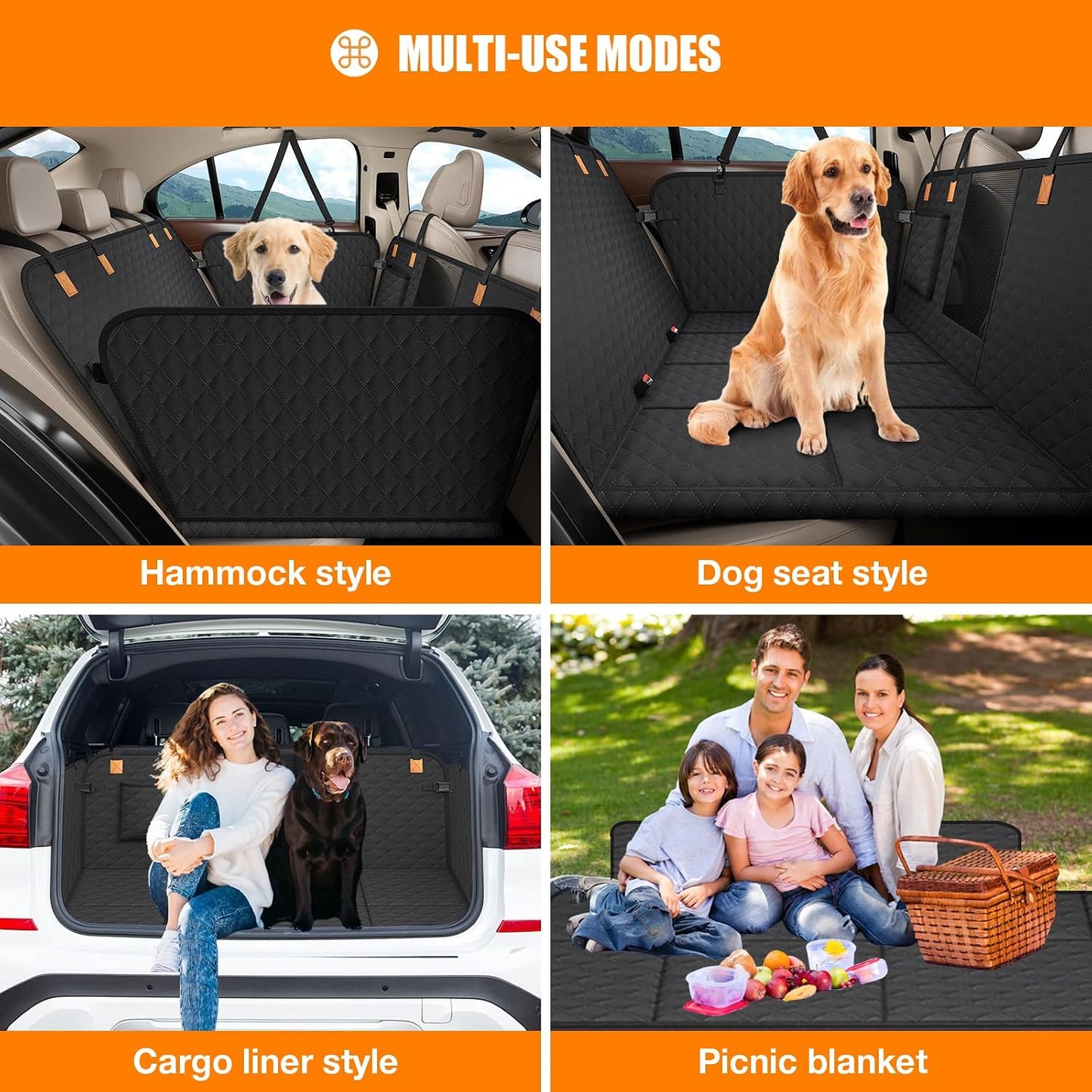 Back Seat Extender for Dogs - Dog Car Seat Cover [127 X 62 Cm], Waterproof & Foldable, Scratch-Resistant with Hard Shell, Dog Back Seat Cover for Suvs and Family Cars, Removable (Black)