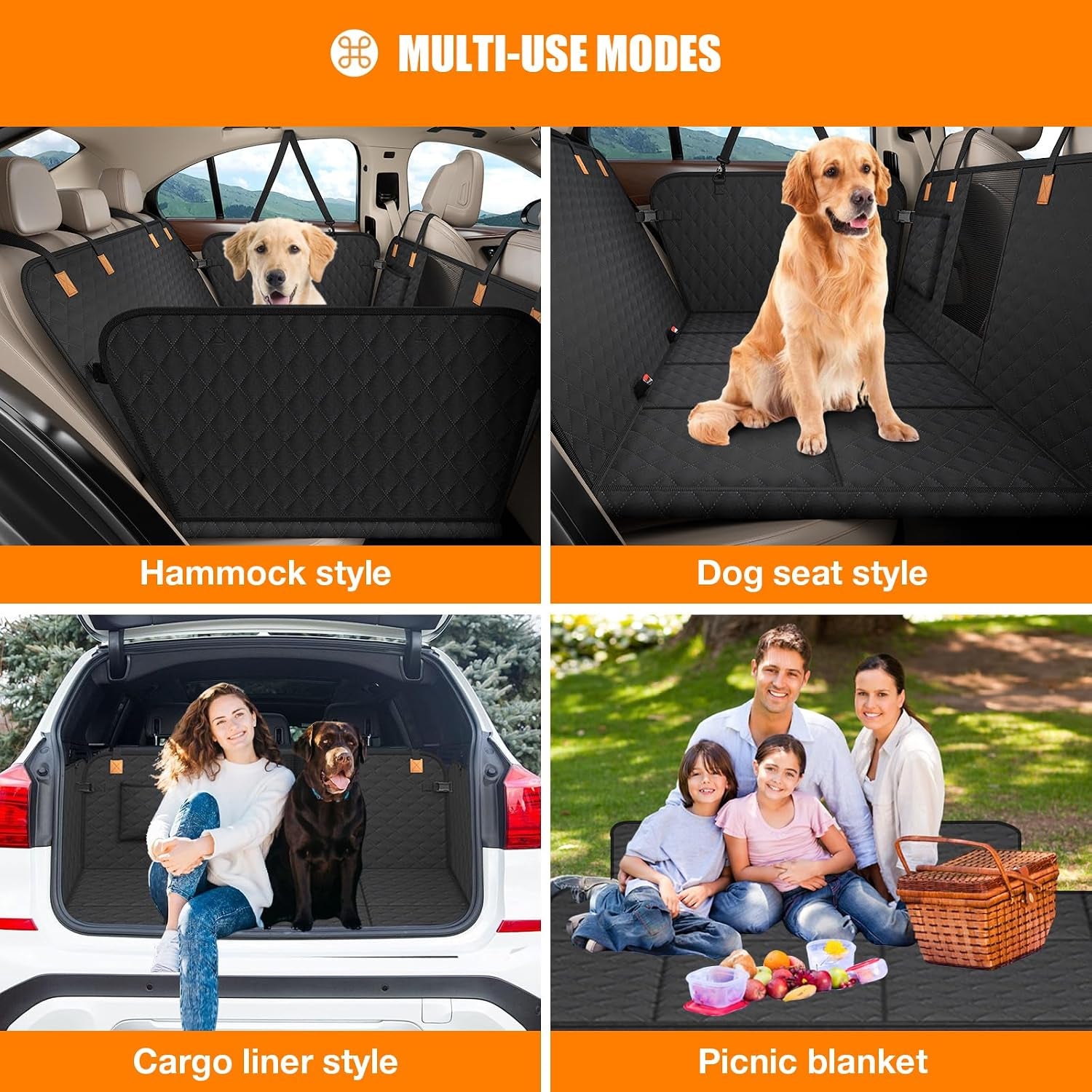Back Seat Extender for Dogs - Dog Car Seat Cover [127 X 62 Cm], Waterproof & Foldable, Scratch-Resistant with Hard Shell, Dog Back Seat Cover for Suvs and Family Cars, Removable (Black)