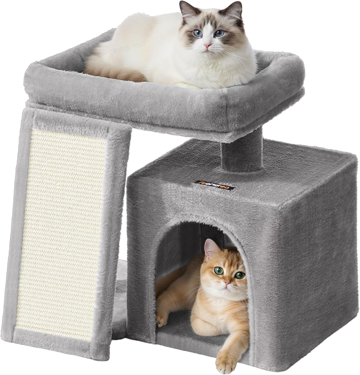 Small Cat Tree, Cat Tower Condo for Kittens, Scratching Ramp, Top Perch, Cave, 50.2 X 30 X 44.6 Cm, Dove Grey PCT010GD01
