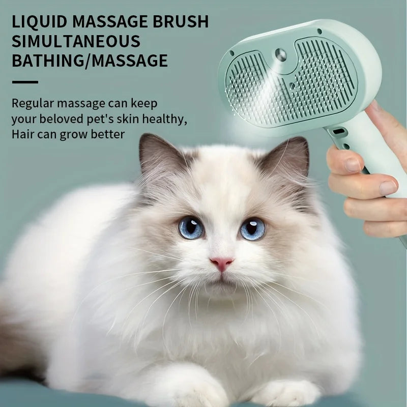 Rechargeable Steam Cat Brush - 2025 Latest 3-In-1 Grooming & Massage Tool for Pets, USB Charging, Low Voltage